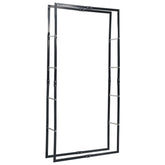 Black steel firewood rack measuring 39.4x9.8x78.7 inches with open frame.